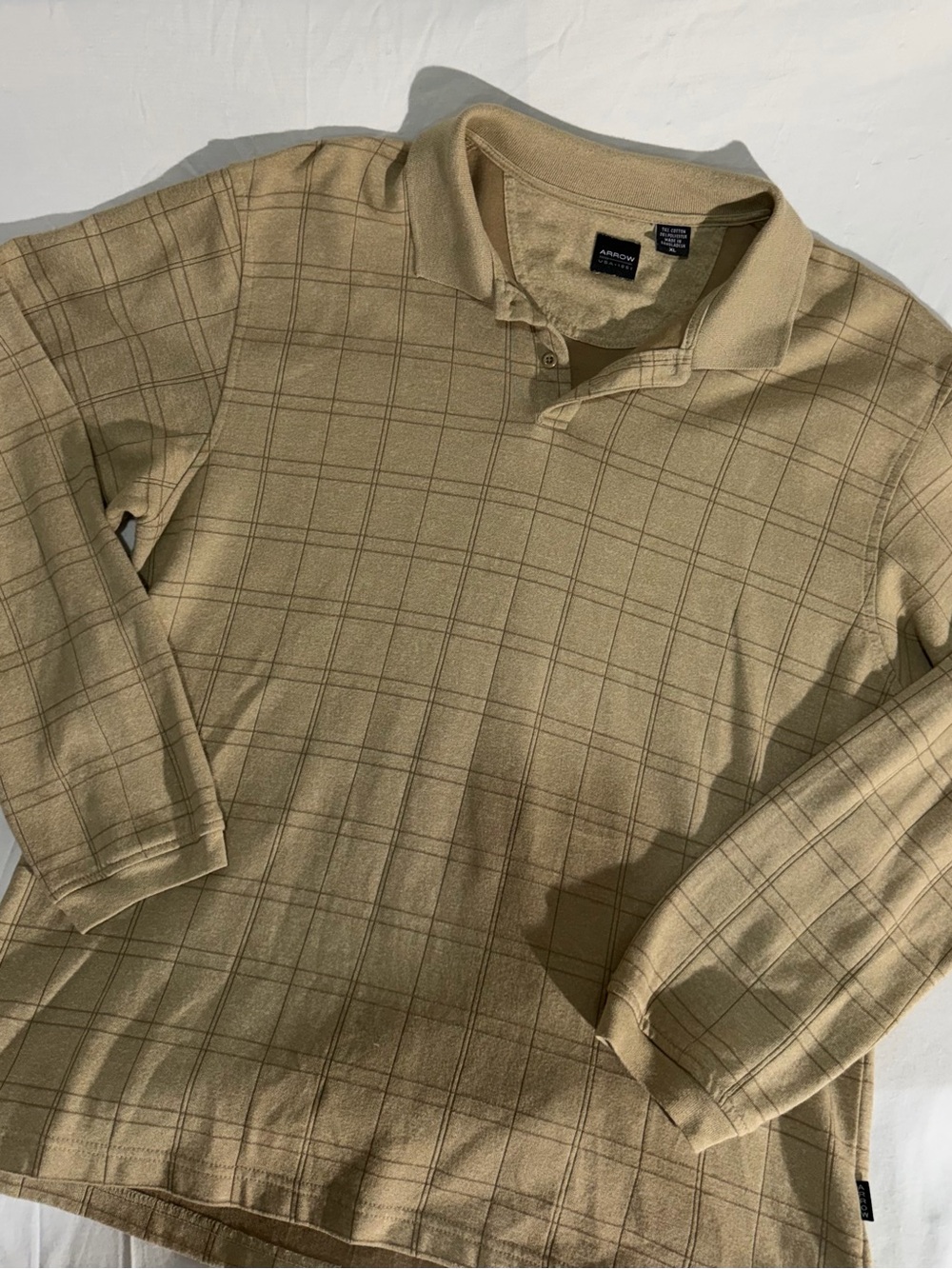 Arrow Beige Plaid Long-Sleeve Polo